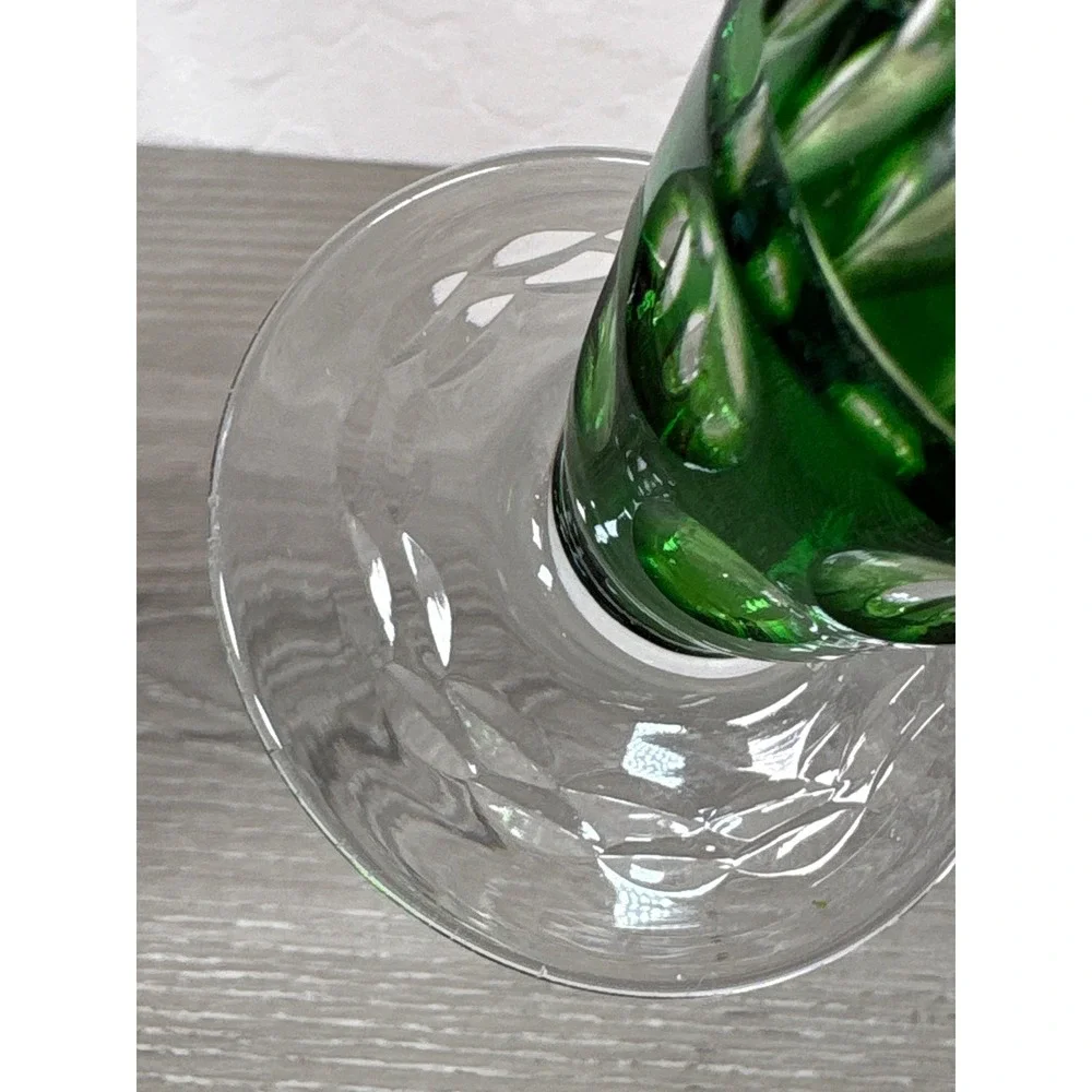 Vintage Bohemian Cut to Clear Crystal Bud Vases Pink Green Pair 6.5 Inch